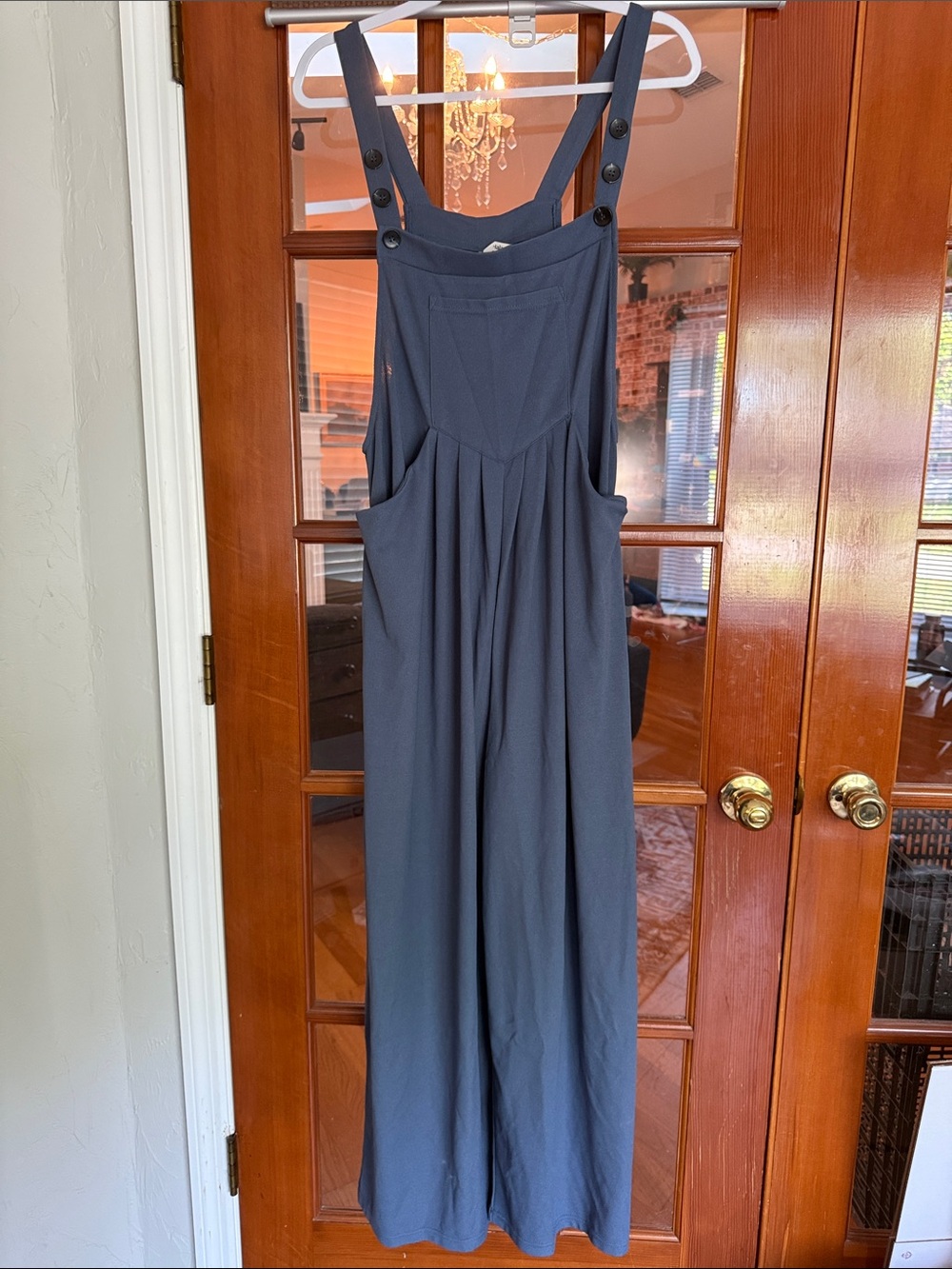 Halara waffle blue overalls, wide leg pockets NWT